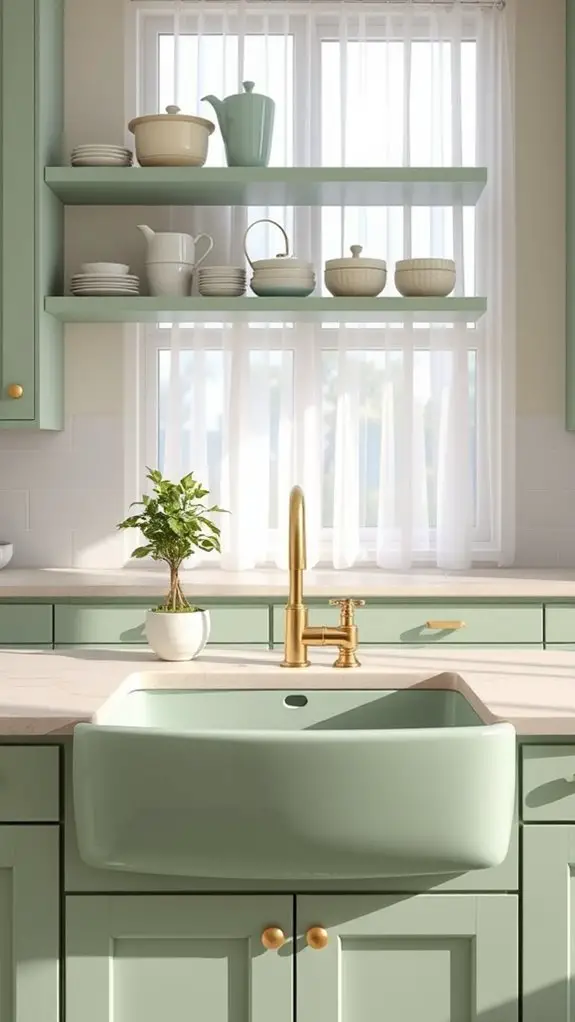 soft green kitchen sink