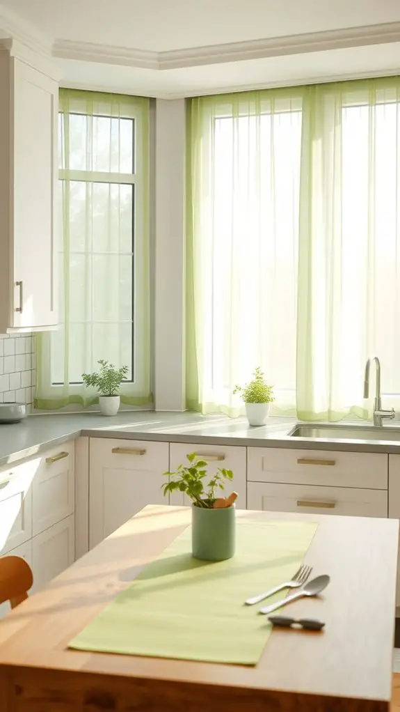soft green kitchen treatments