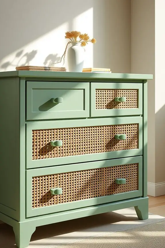 soft green rattan dresser