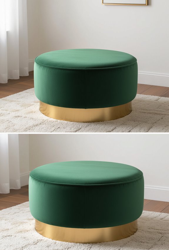 soft green velvet ottoman with gold