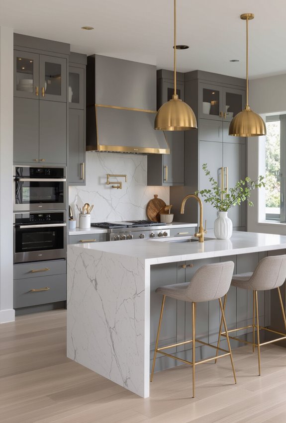 soft grey with gold accents