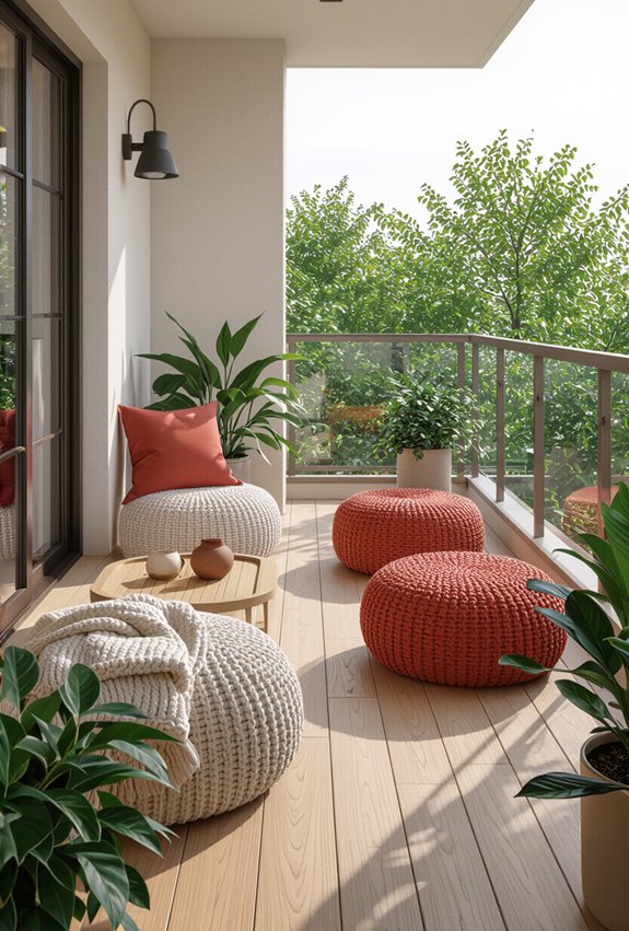 soft layered poufs and rugs