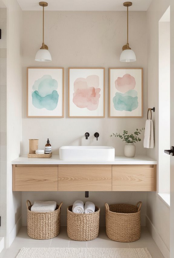 soft pastel watercolor bathroom art