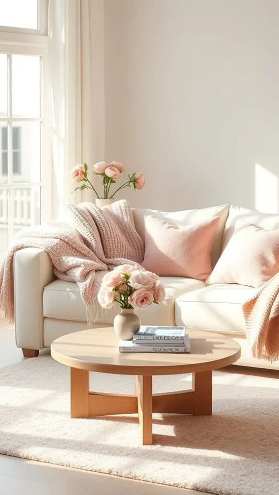soft pink cream throws