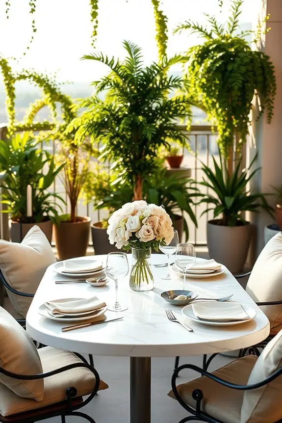 sophisticated balcony dining setup