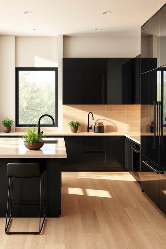 sophisticated beige and black kitchen