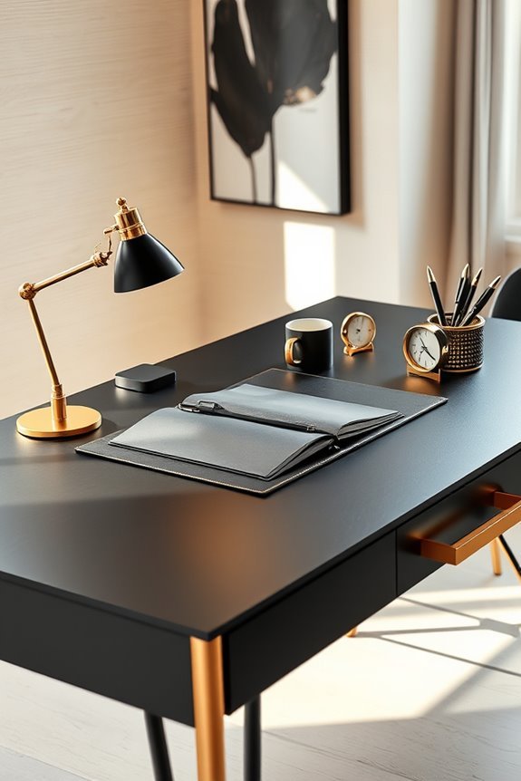 sophisticated black gold desks