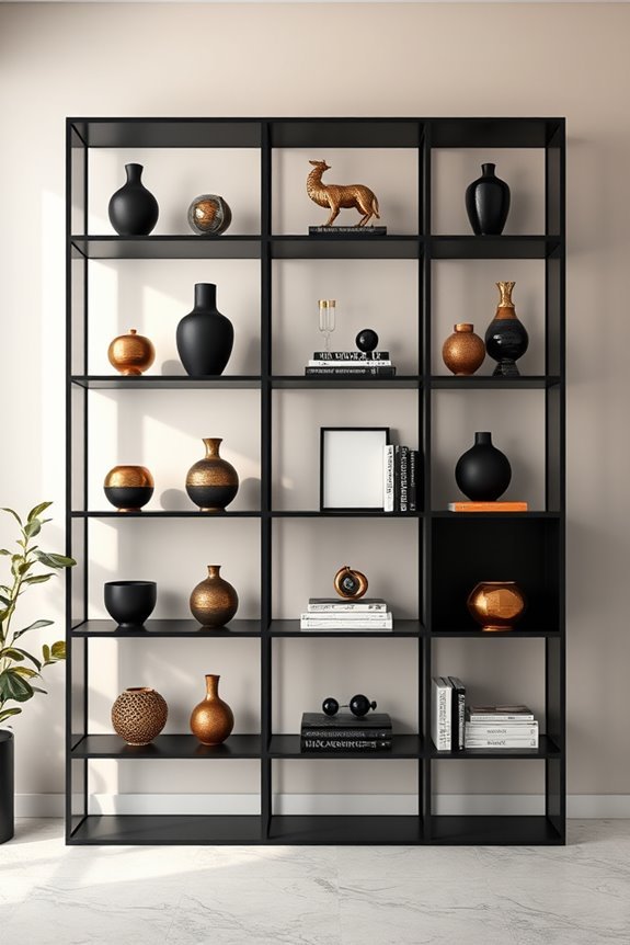 sophisticated black gold shelving