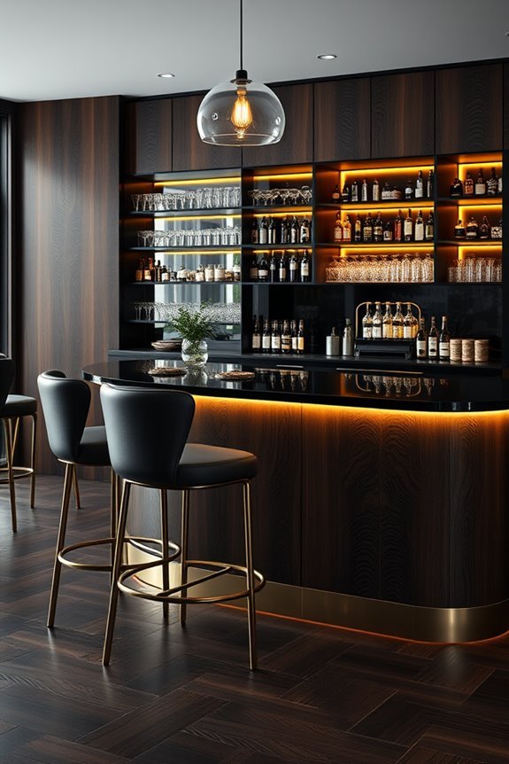 sophisticated black wood bar