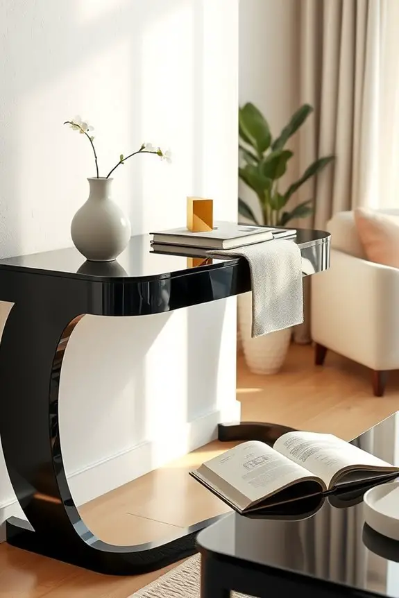 sophisticated curved black console