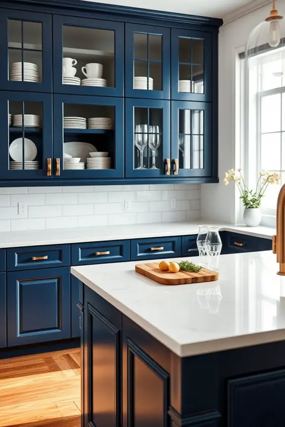 sophisticated dark blue cabinetry