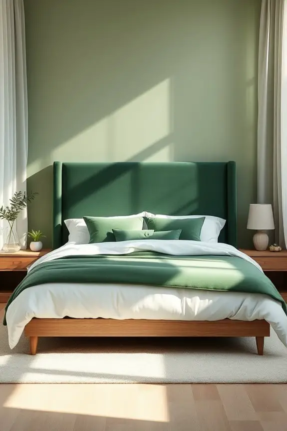 sophisticated dark green headboard