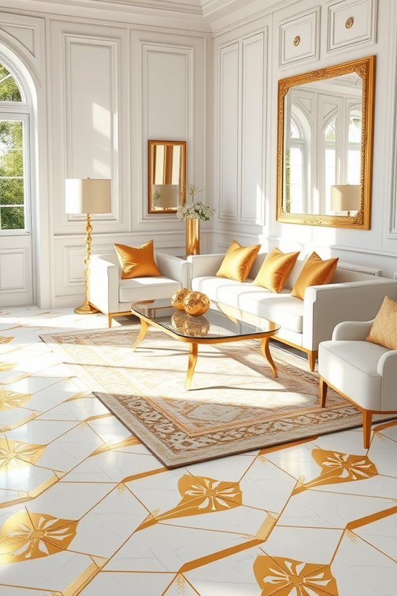 sophisticated gold and white tiles