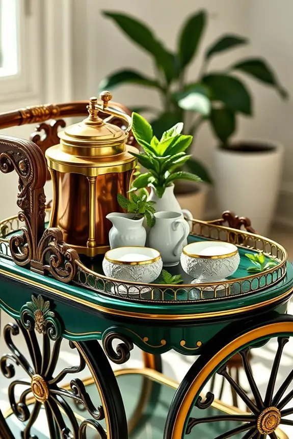 sophisticated green gold cart
