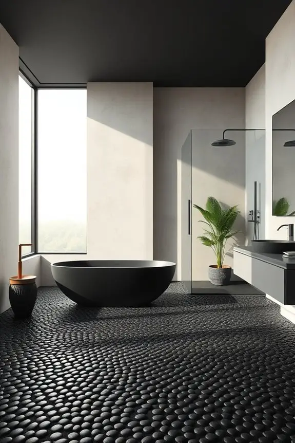 spa like black pebble flooring