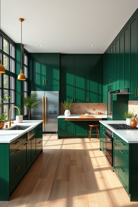 spacious dark green kitchen