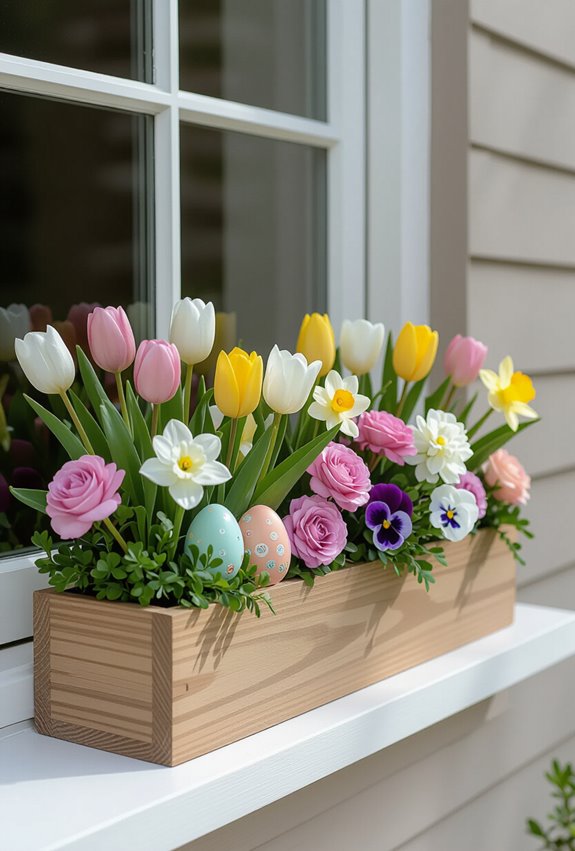spring flowers with eggs