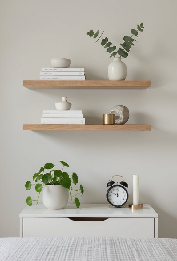 stacked decorative bedside shelves
