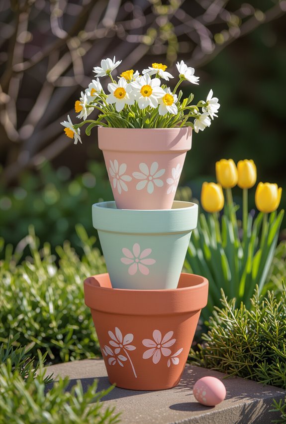stacked painted terracotta centerpiece