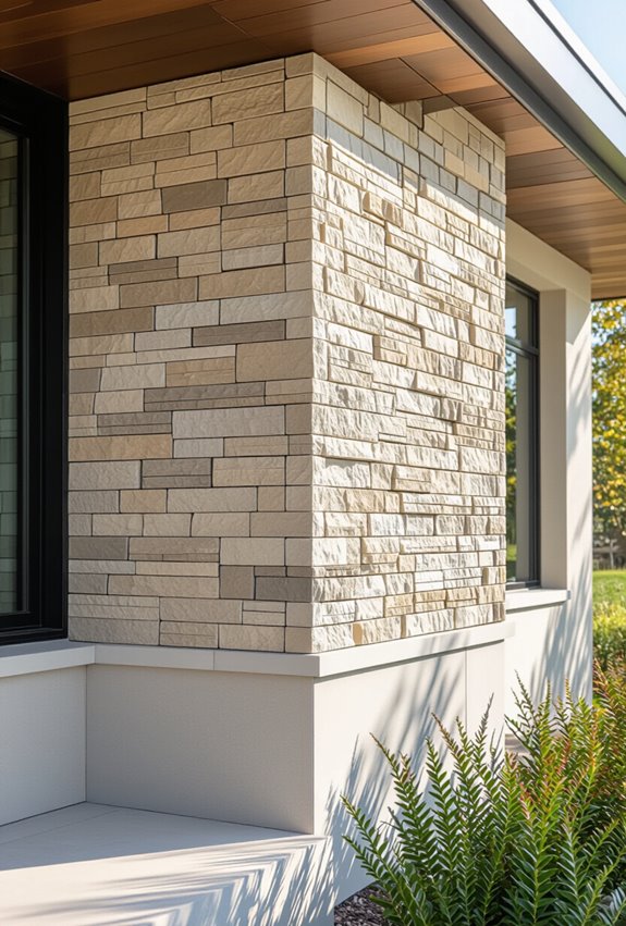 stacked stone clad concrete fence