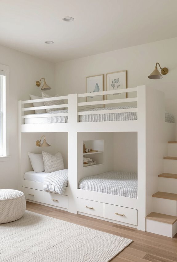 stacked twin beds with storage