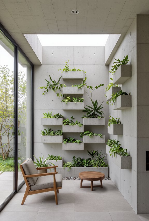 staggered concrete planter pocket wall