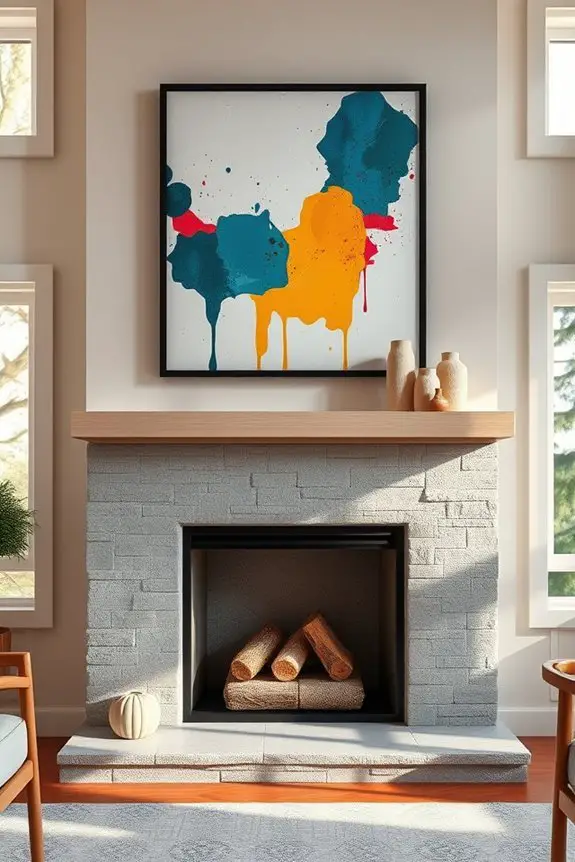 statement artwork elevates fireplace