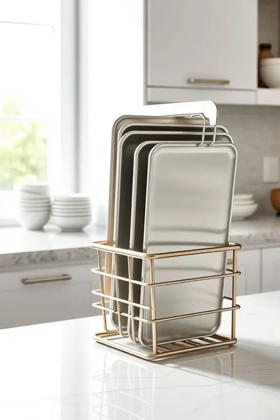store baking sheets vertically