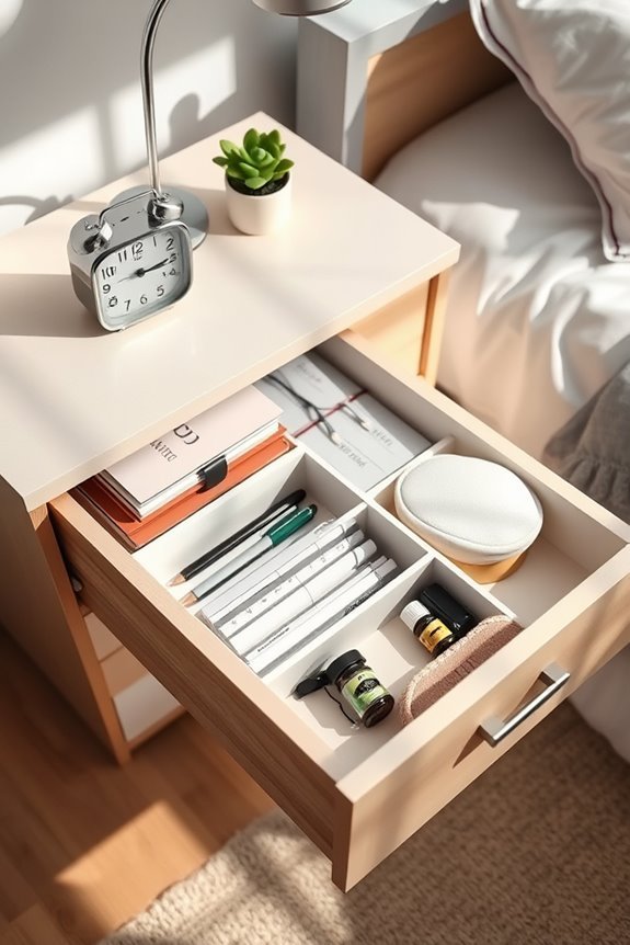 streamlined bedside table organization