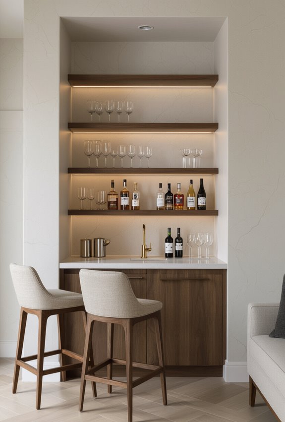 streamlined midcentury entertaining beverage nook