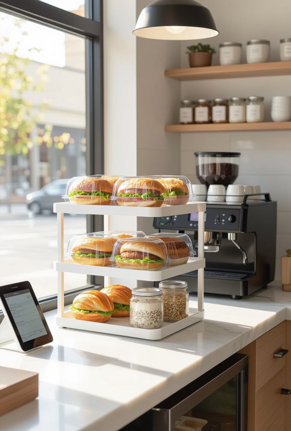 striking tiered labeled grab and go