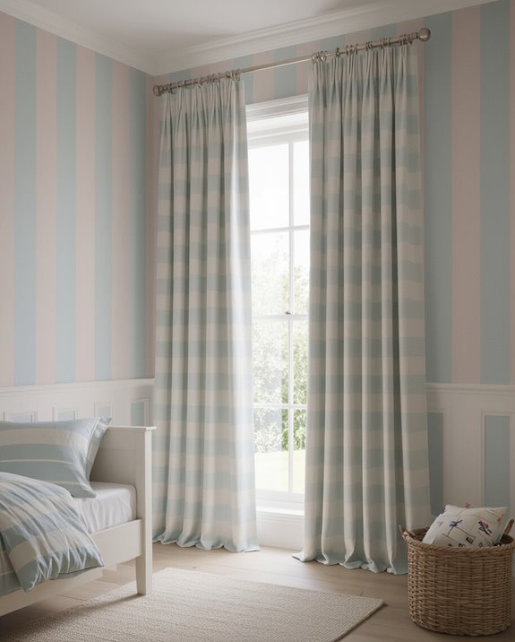 striped wallpaper and curtains