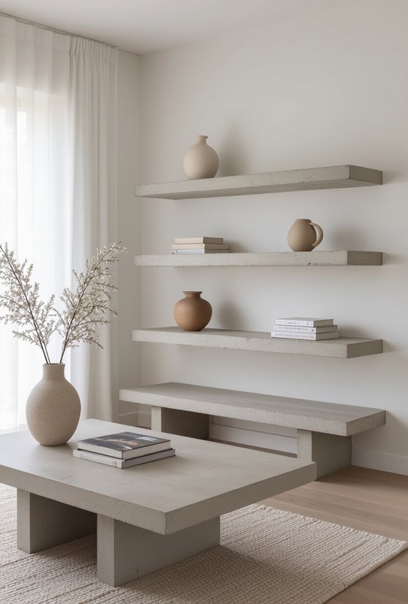 sturdy industrial concrete floating shelves