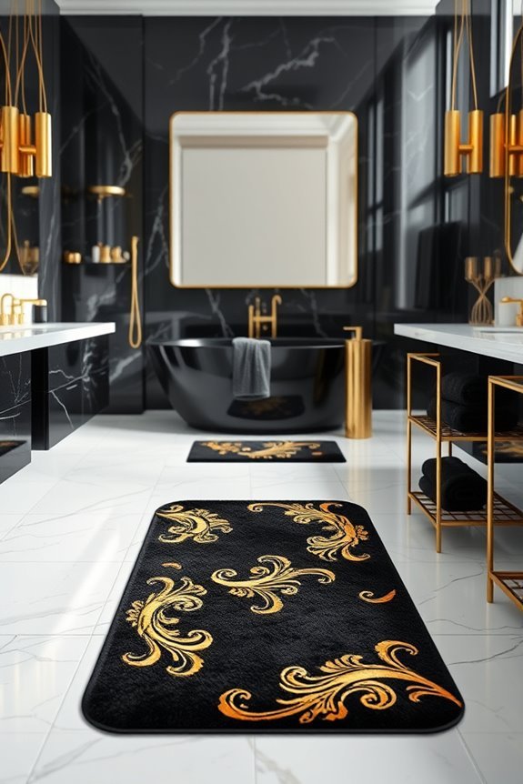 stylish black and gold bath mats