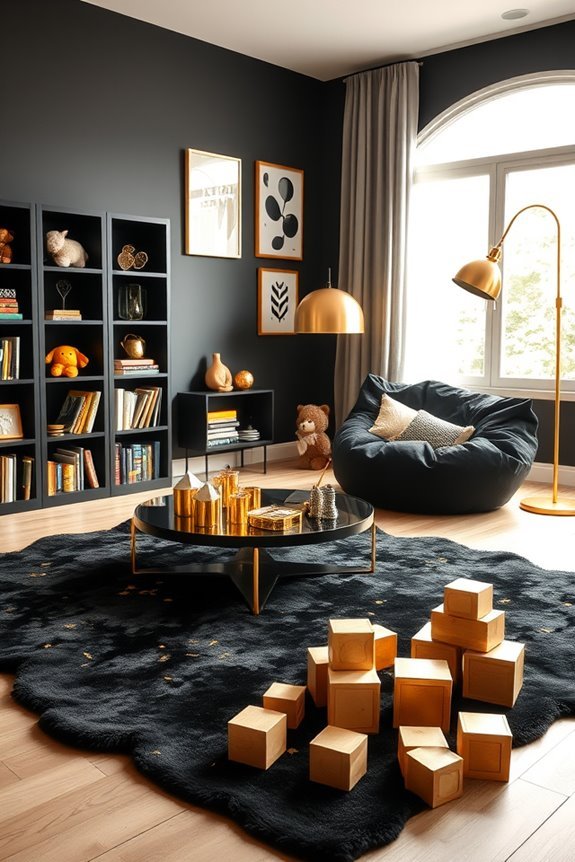 stylish black and gold playroom