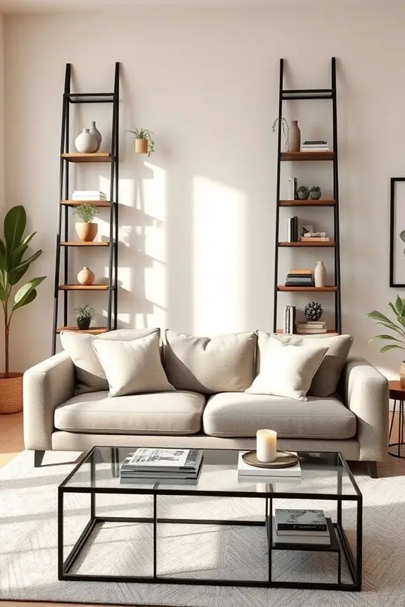 stylish black ladder shelves
