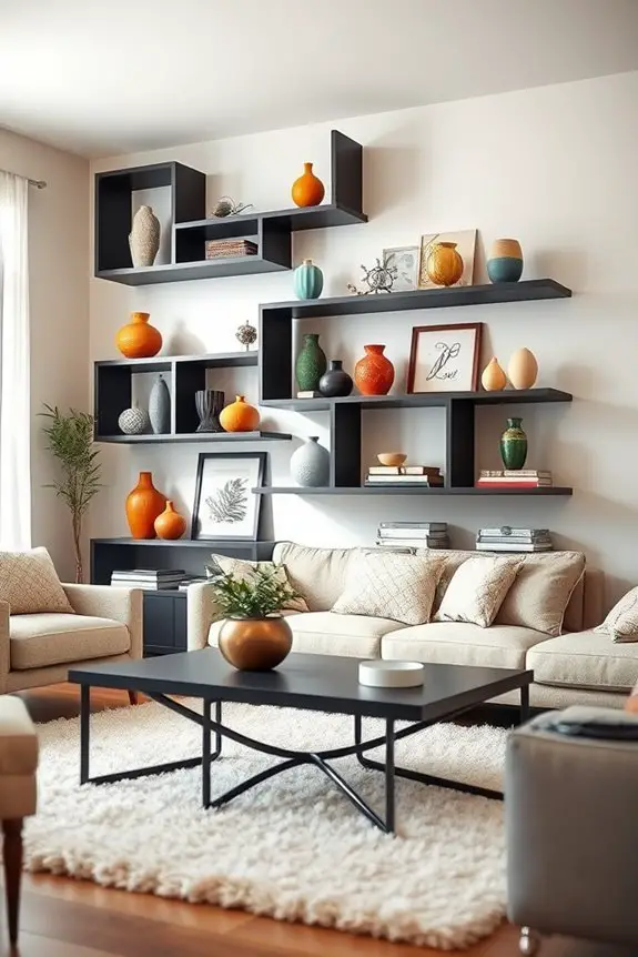 stylish black shelf displays