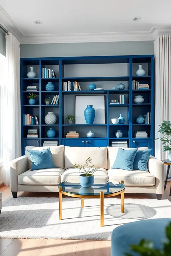 stylish blue bookshelf decor