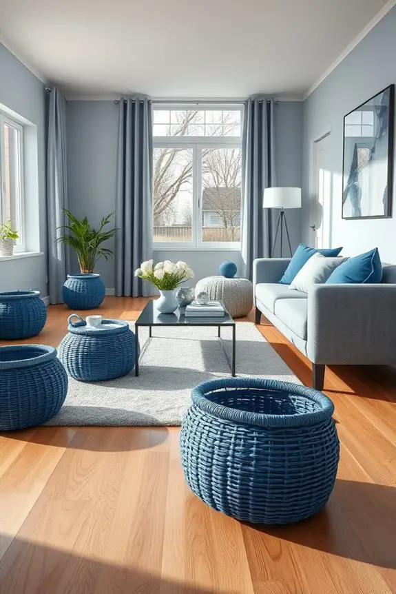 stylish blue woven storage