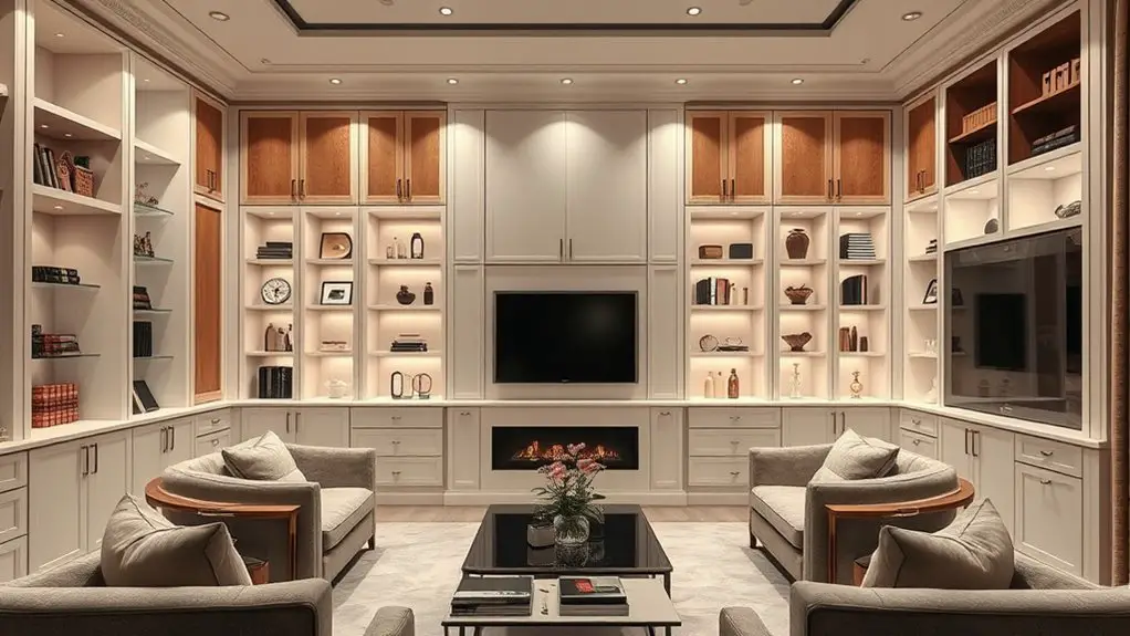 stylish built in living room cupboards