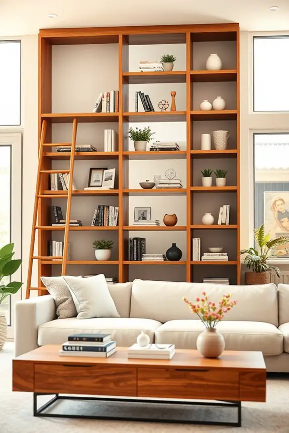 stylish built in shelving ladder