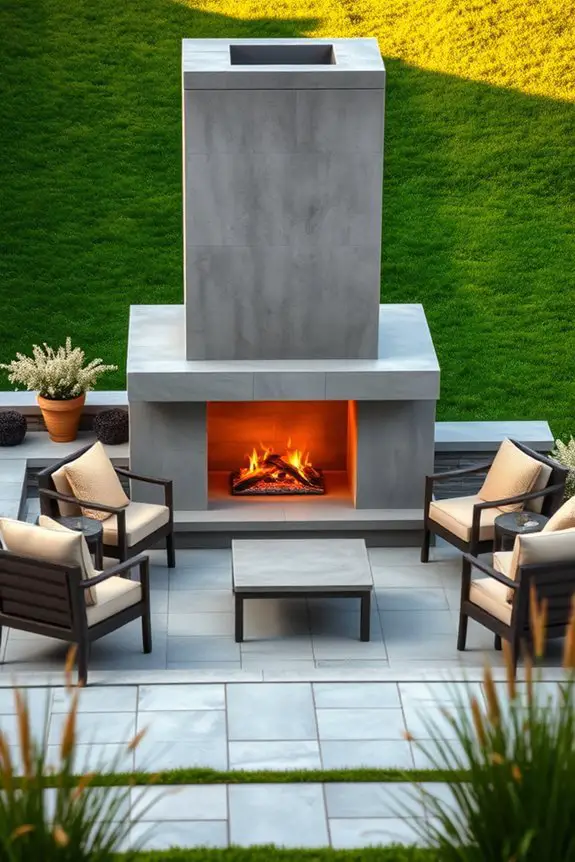 stylish concrete outdoor fireplace