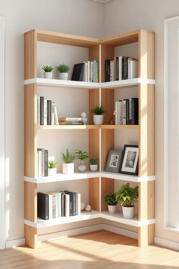 stylish corner bookshelf organization