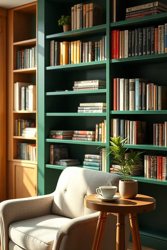 stylish dark green shelves