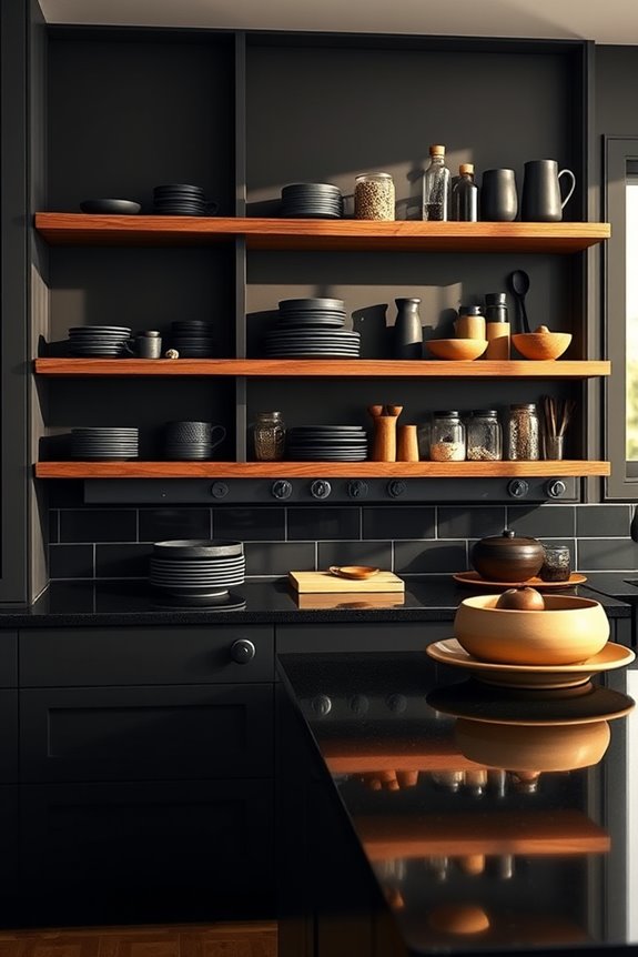 stylish dark open shelving