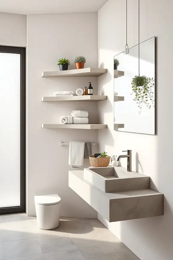 stylish floating concrete shelves