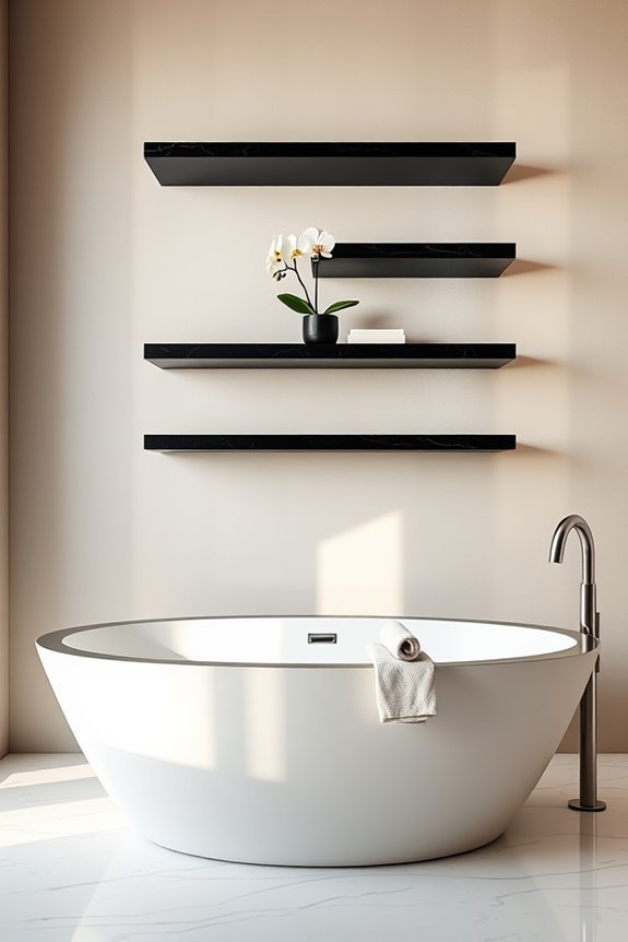 stylish floating granite shelves