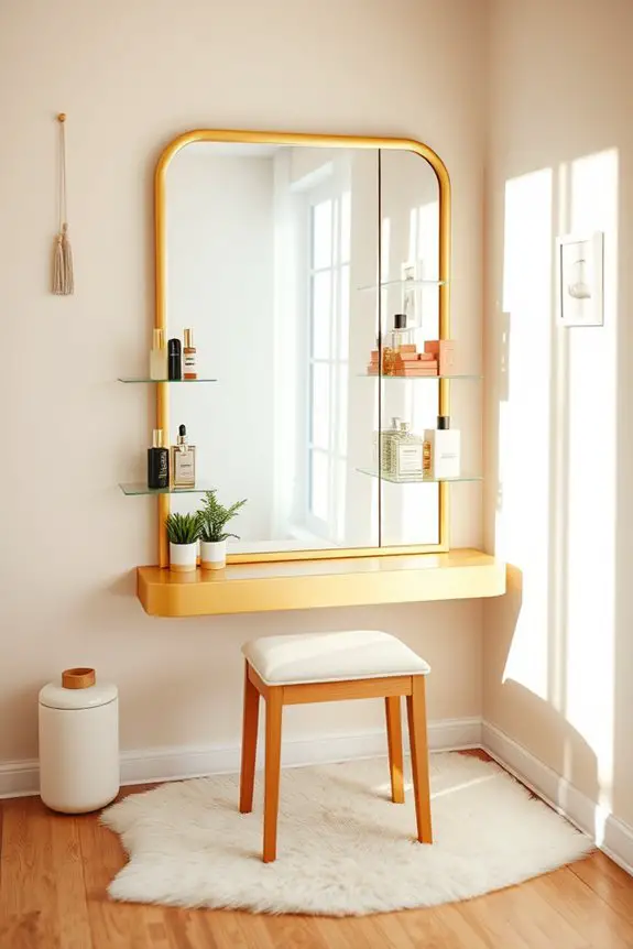 stylish functional mirror shelves