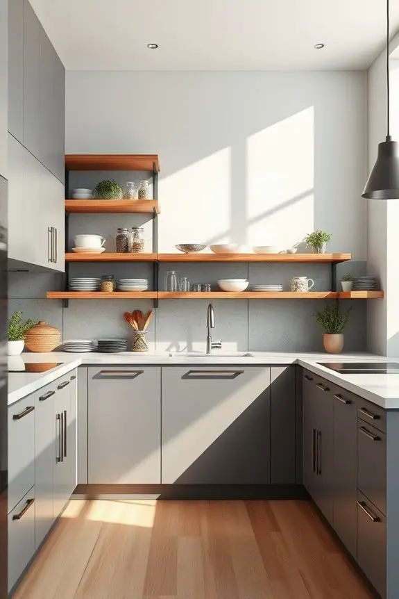 stylish gray and brown shelving
