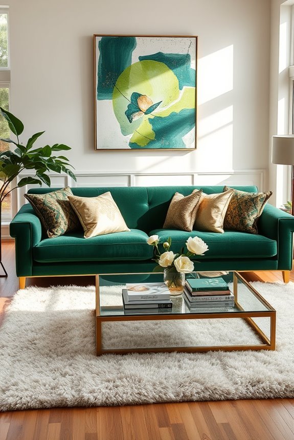 stylish green and gold pillows